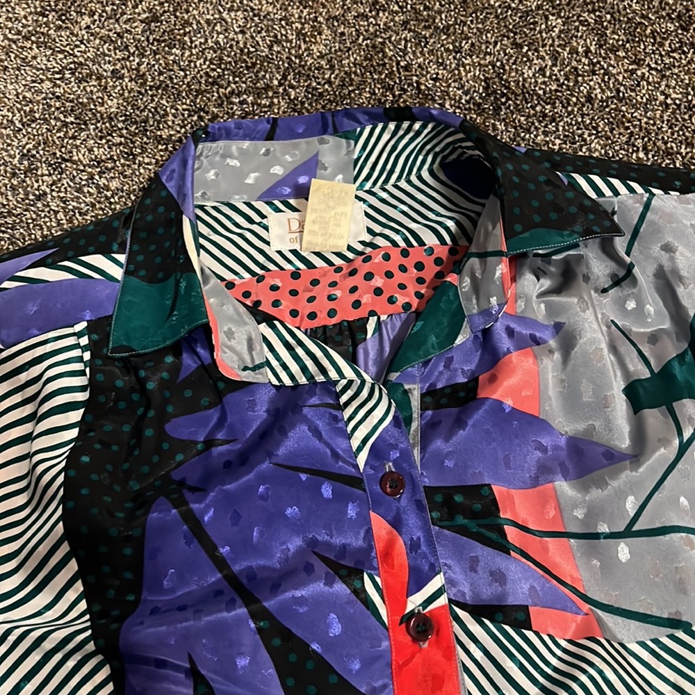 Vintage 80s Da-Rue of California women’s 14 shiny floral top retro blouse - Picture 3 of 6